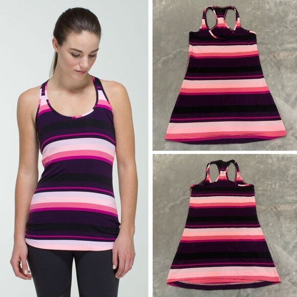 Lululemon Cool Racerback Assorted Stripe Bleached Coral Tank Top 21961 - Picture 1 of 12